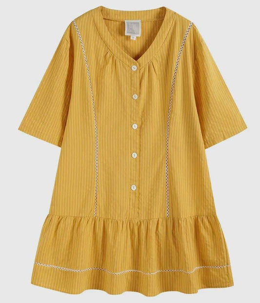 Cotton Mustard Ruffle Dress