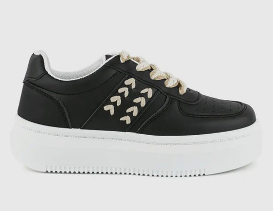 Black Faux Leather Cross Stitch Sneaker