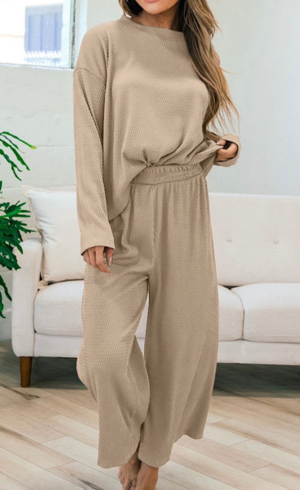 Tan Textured Pant Set