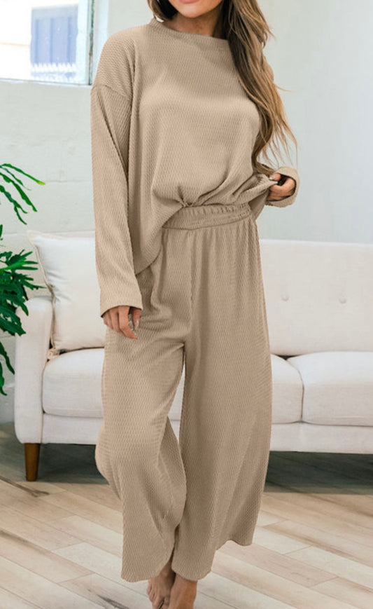 Tan Textured Pant Set