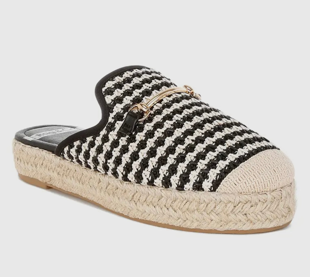 Black & White Raffia Mules