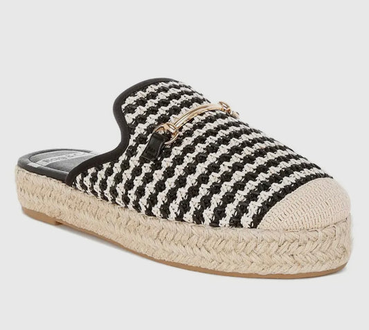 Black & White Raffia Mules