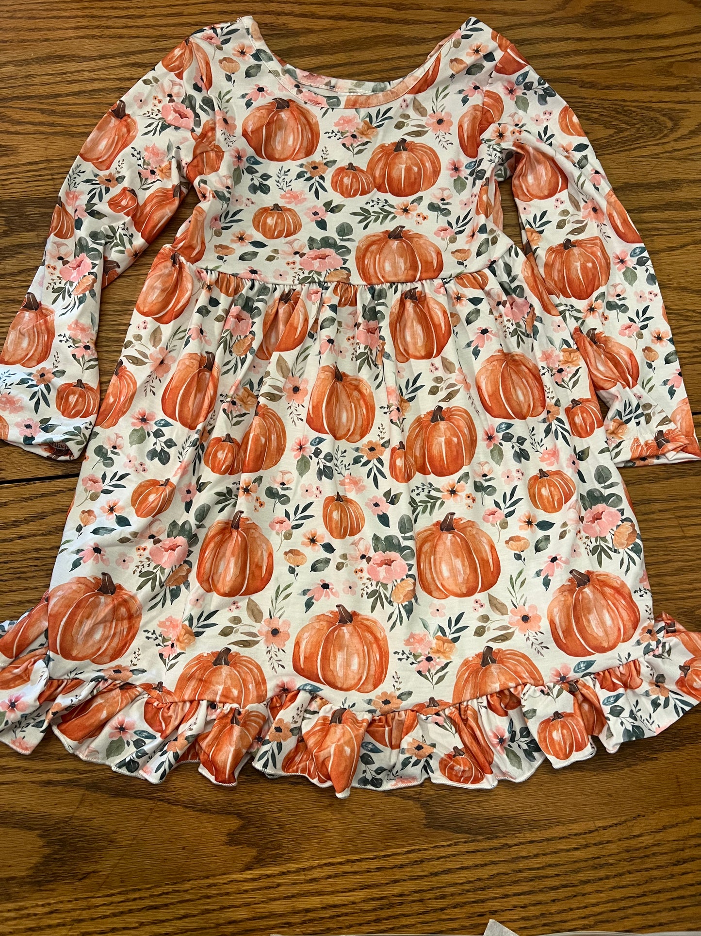 Pink Flowers & Pumpkins Long Sleeve Dress