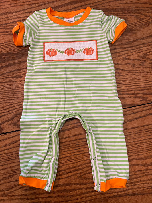 Striped Smocked Pumpkin Romper