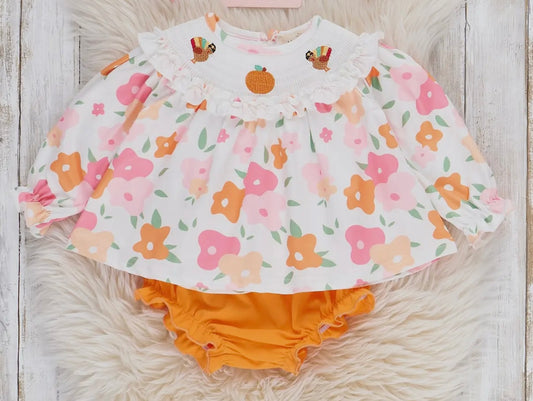 Time for Turkey Smocked Bloomer Set