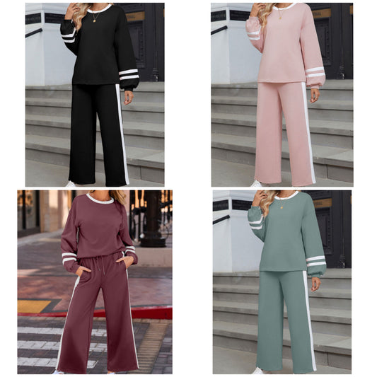Varsity Stripe Pullover & Wide Leg Pant Set
