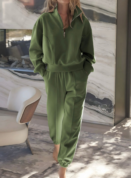Sage Green Quarter Zip Pant Set