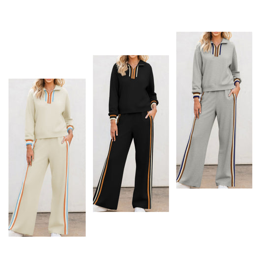 Striped Quarter Zip & Pant Set