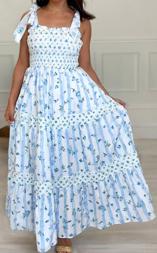 Sky Blue & White Floral Maxi