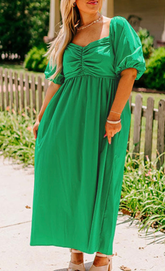 Plus Size Green Puff Sleeve Maxi