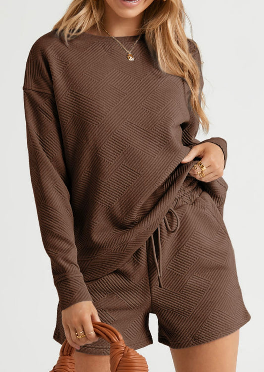 Brown Long Sleeve Textured Set