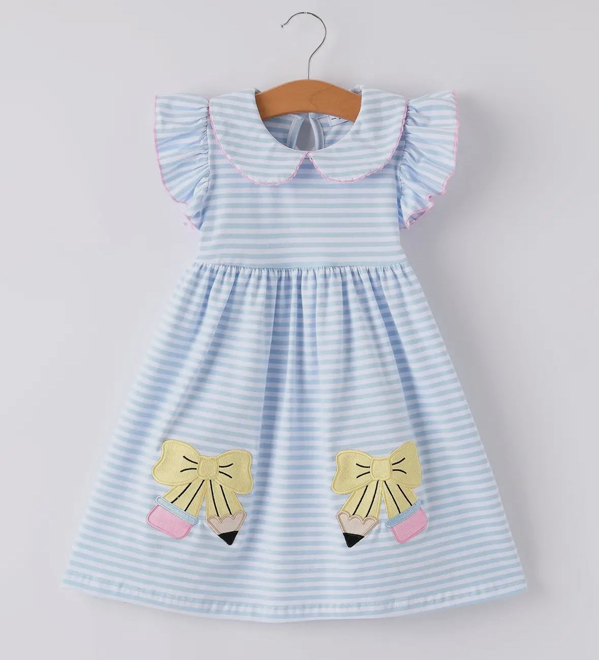 Blue Striped Pencil Bow Dress