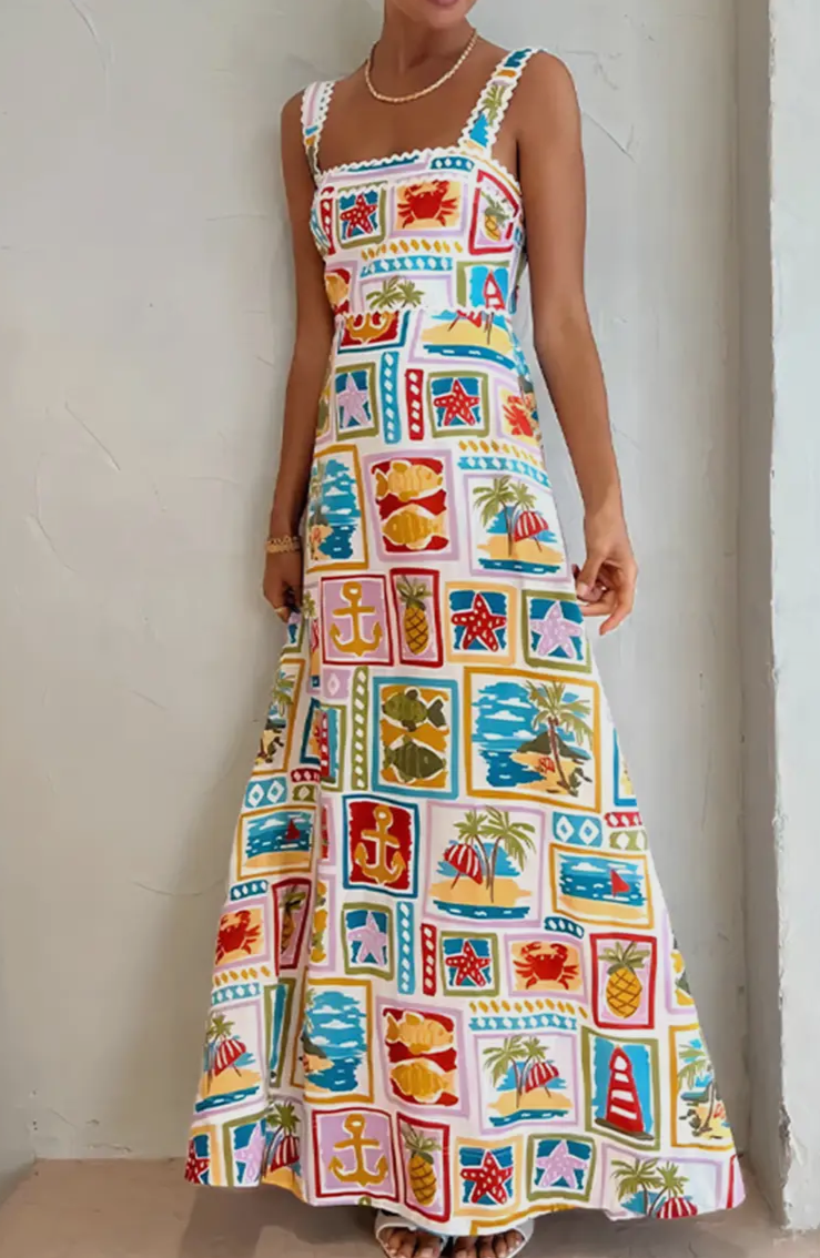Summer Postcard Wide Strap Maxi Dress