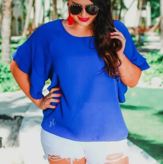 Ruffle Sleeve Blue Top
