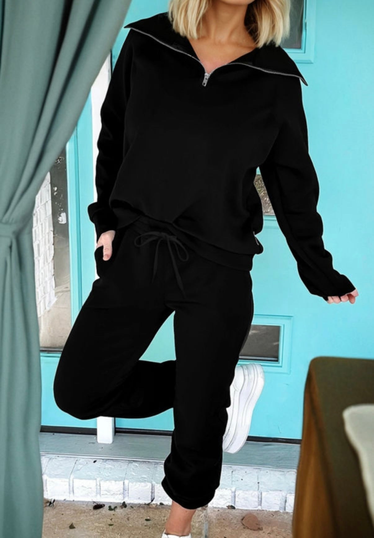 Black Zipper Jogger Set