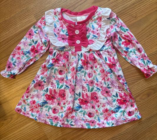 Hot Pink Floral Long Sleeve Dress