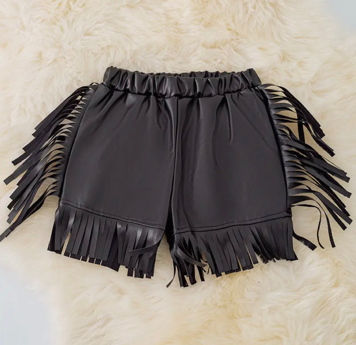 Faux Leather Shorts with Fringe