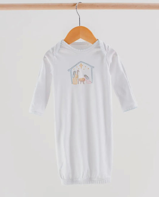 Nativity Embroidery Newborn Gown - Blue