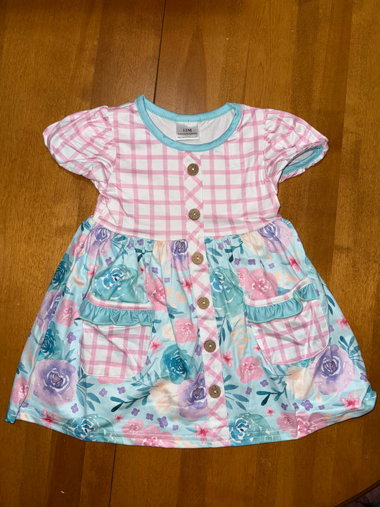 Pink Lattice with Blue Floral Dress