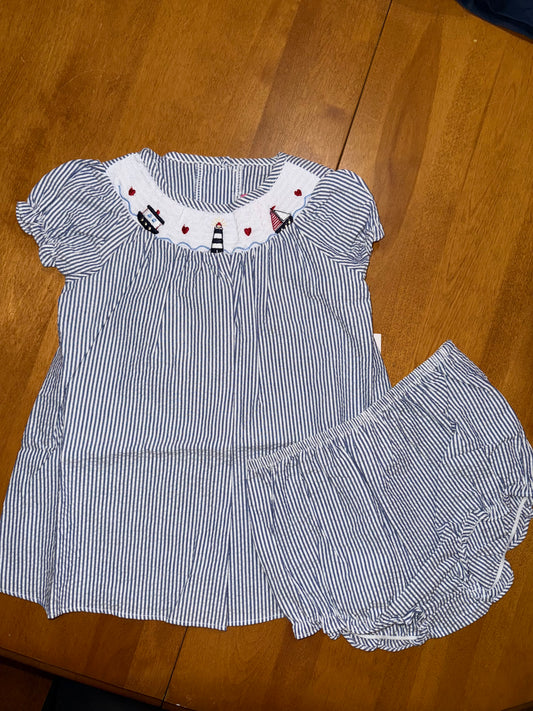 Good Lad Blue Seersucker with Boats Bloomer Set