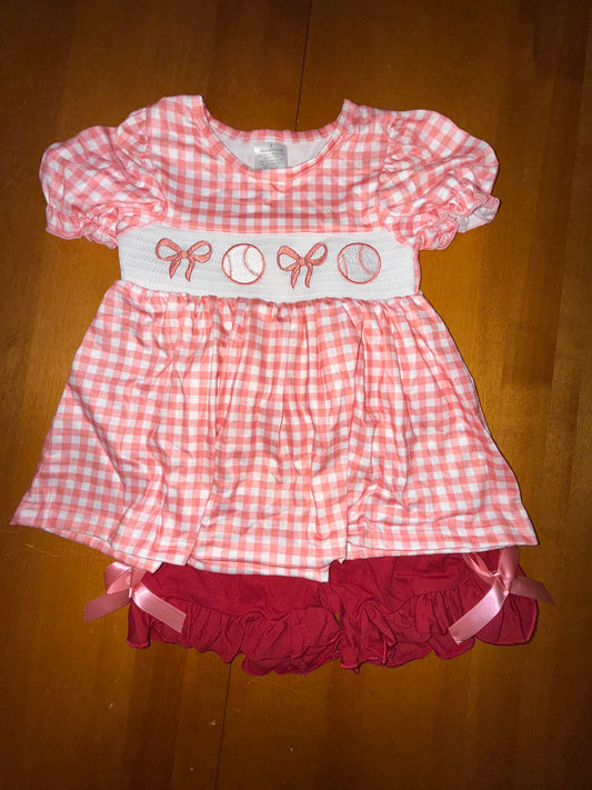 Baseballs & Bows Smocked Short Set