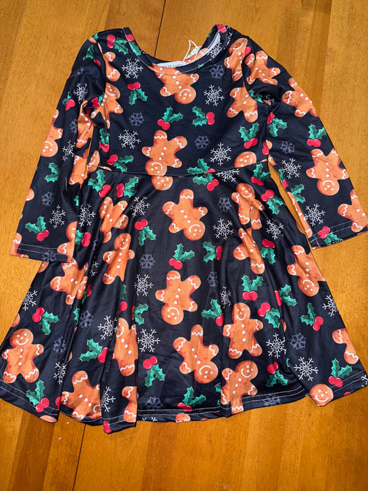 Long Sleeve Gingerbread & Holly Dress