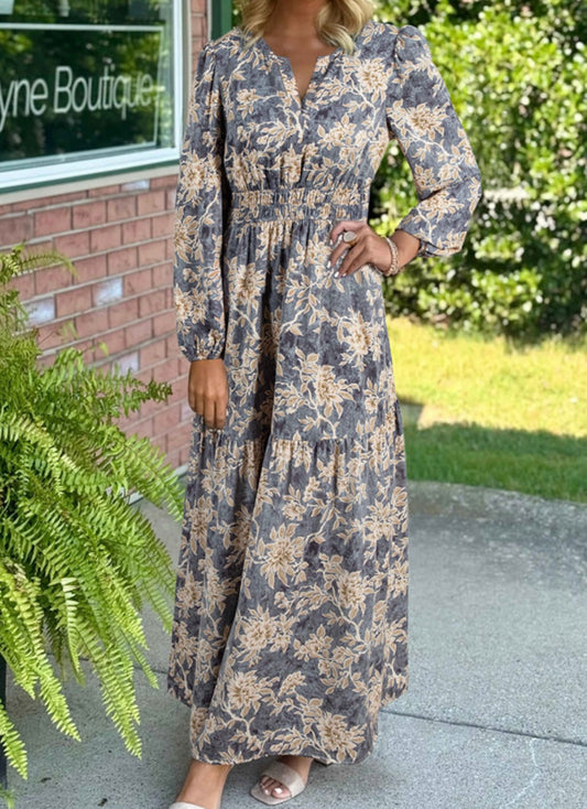 Sky Blue Floral Smocked Waist Maxi