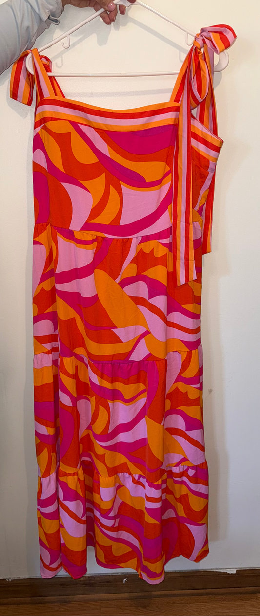 Bright Pink & Orange Tie Strap Maxi