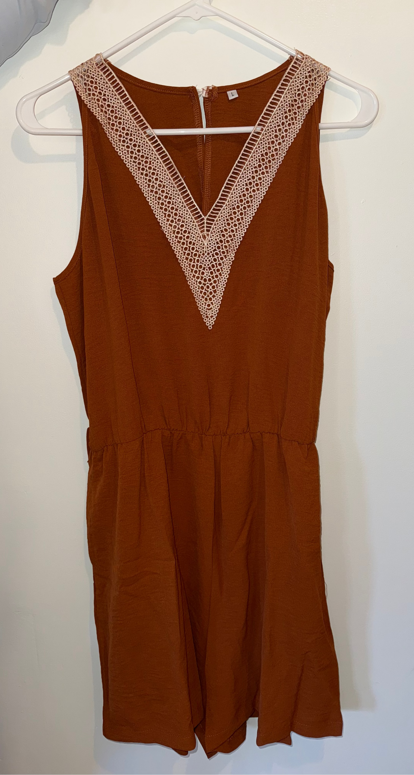 Rust V Neck Belted Romper