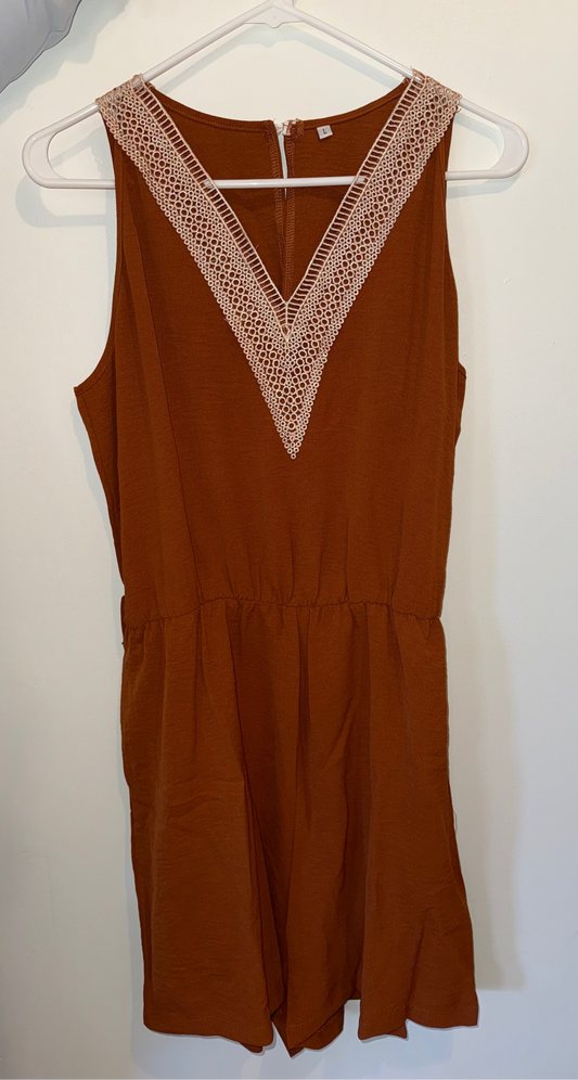 Rust V Neck Belted Romper
