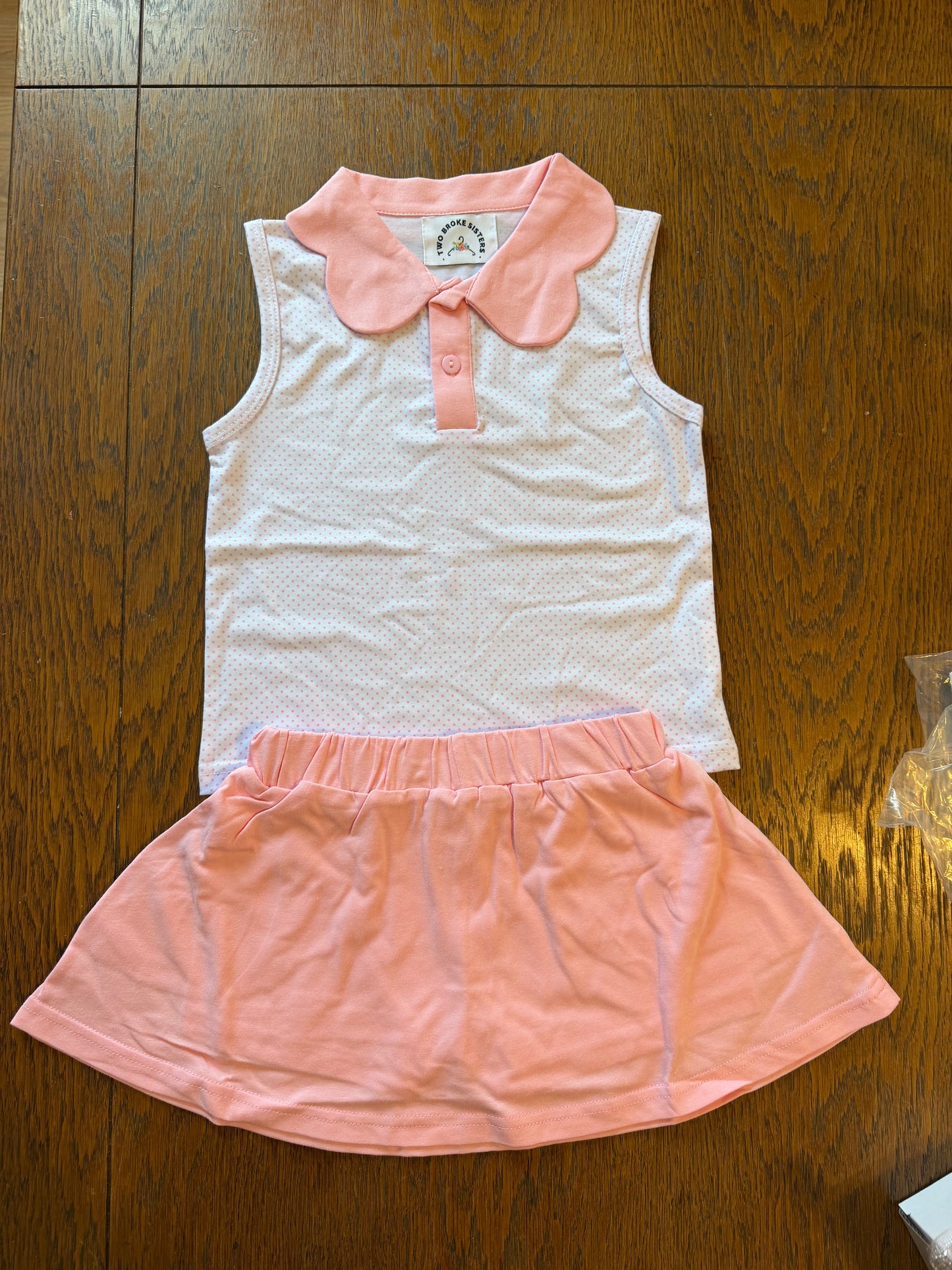 Pastel Bitty Dot Scallop Neckline Skort Set