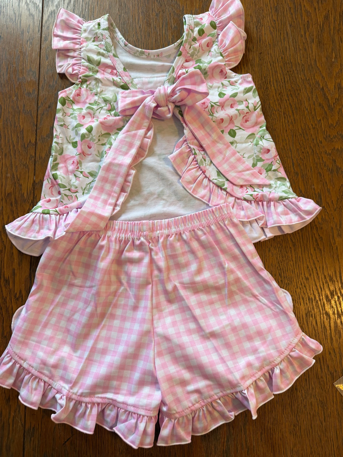 Floral & Navy/Green Plaid "Jesus Loves Me" Short Sets