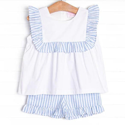 Girls Light Blue and White Short Set