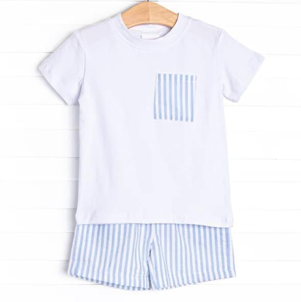 Boys Light Blue and White Short Set