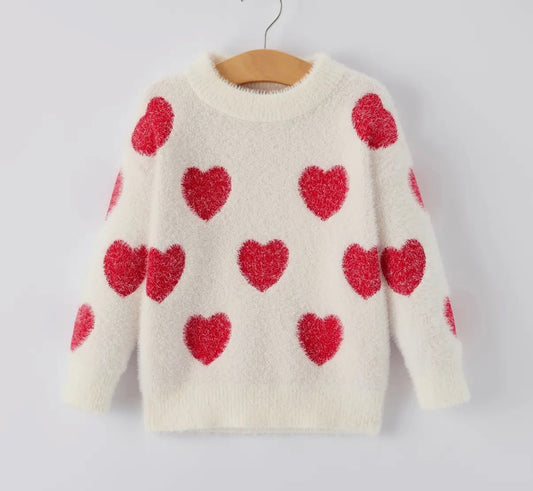 White Sweater with Red Hearts