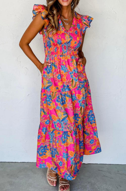 Rose Red Floral Maxi Dress