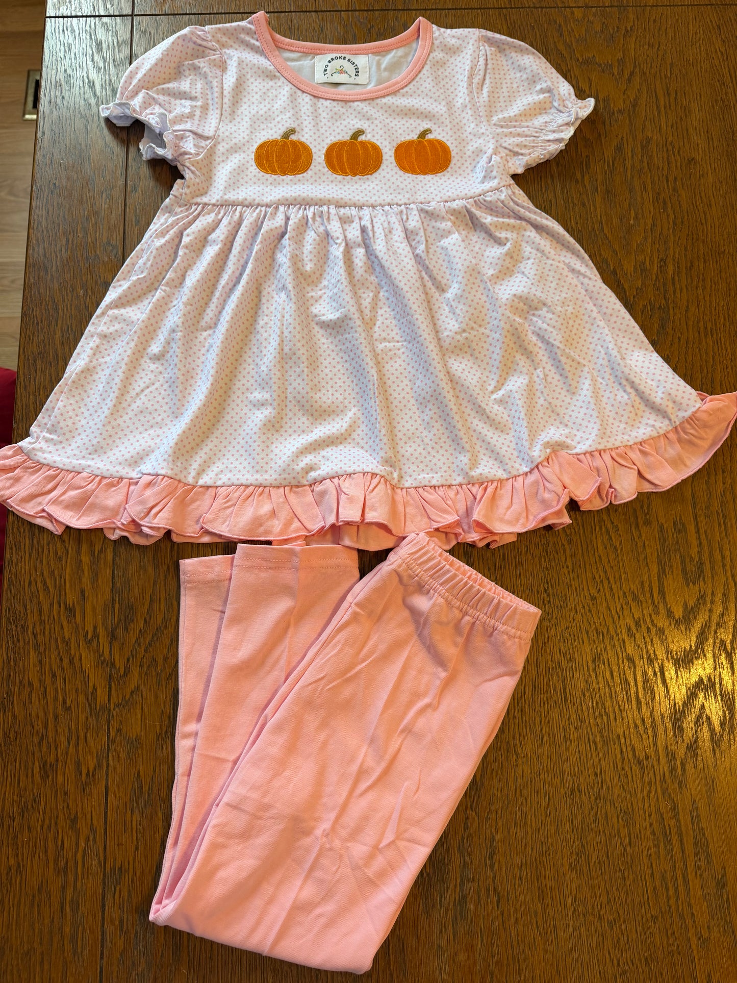 Pink Bitty Dot Three Pumpkins Pant Set