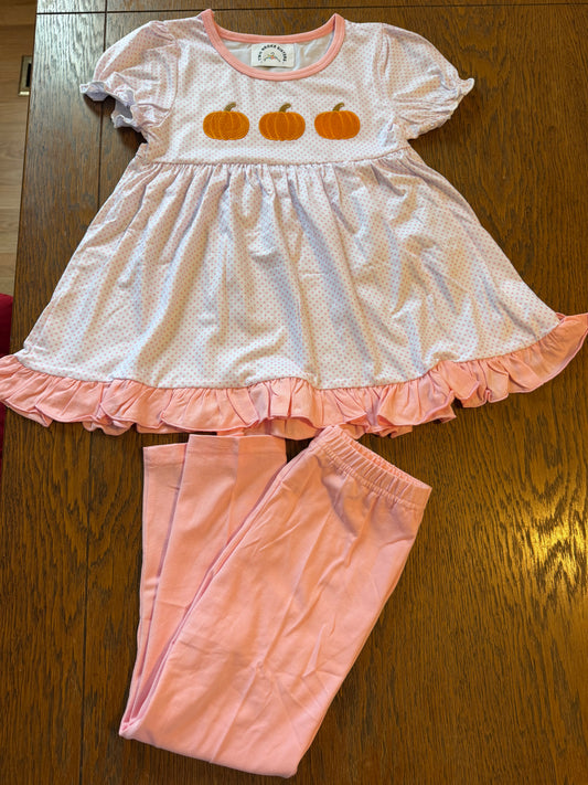 Pink Bitty Dot Three Pumpkins Pant Set