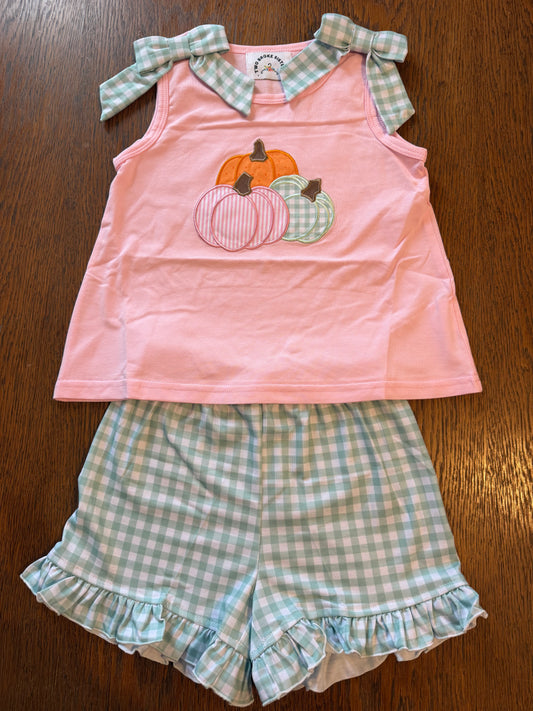 Green Gingham with Triple Plaid Pumpkins Short Set
