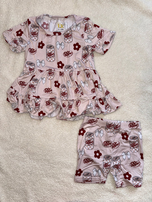 Light Pink Favorite Drink Ruffle Shirt with Biker Shorts Set