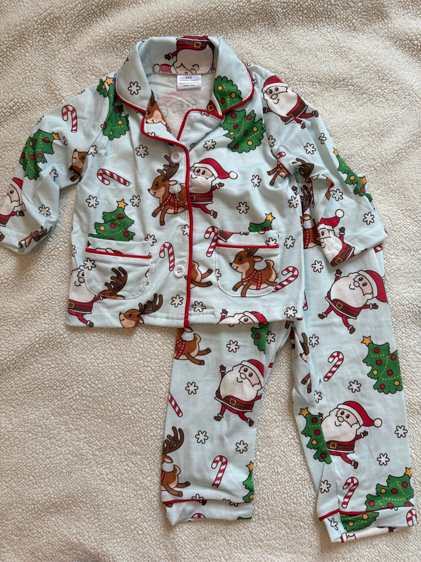 Light Blue Christmas Button Up Pajamas