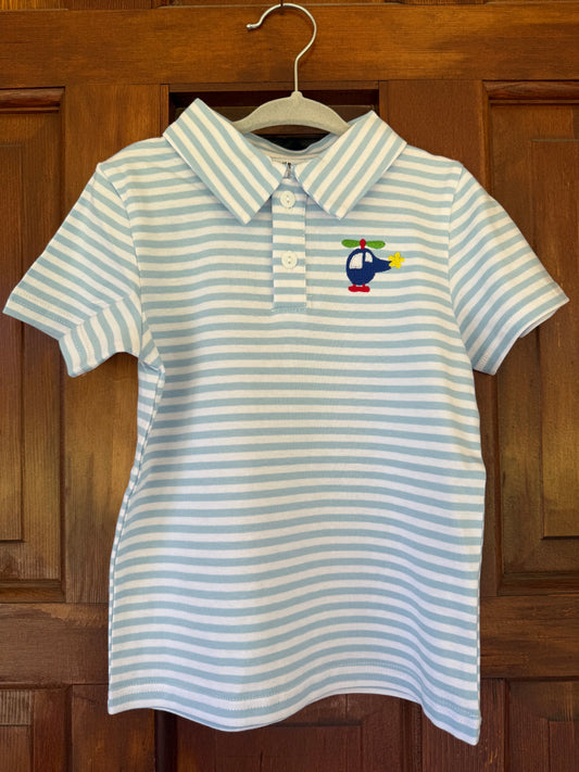 Boys Light Blue Helicopter Collared Shirt