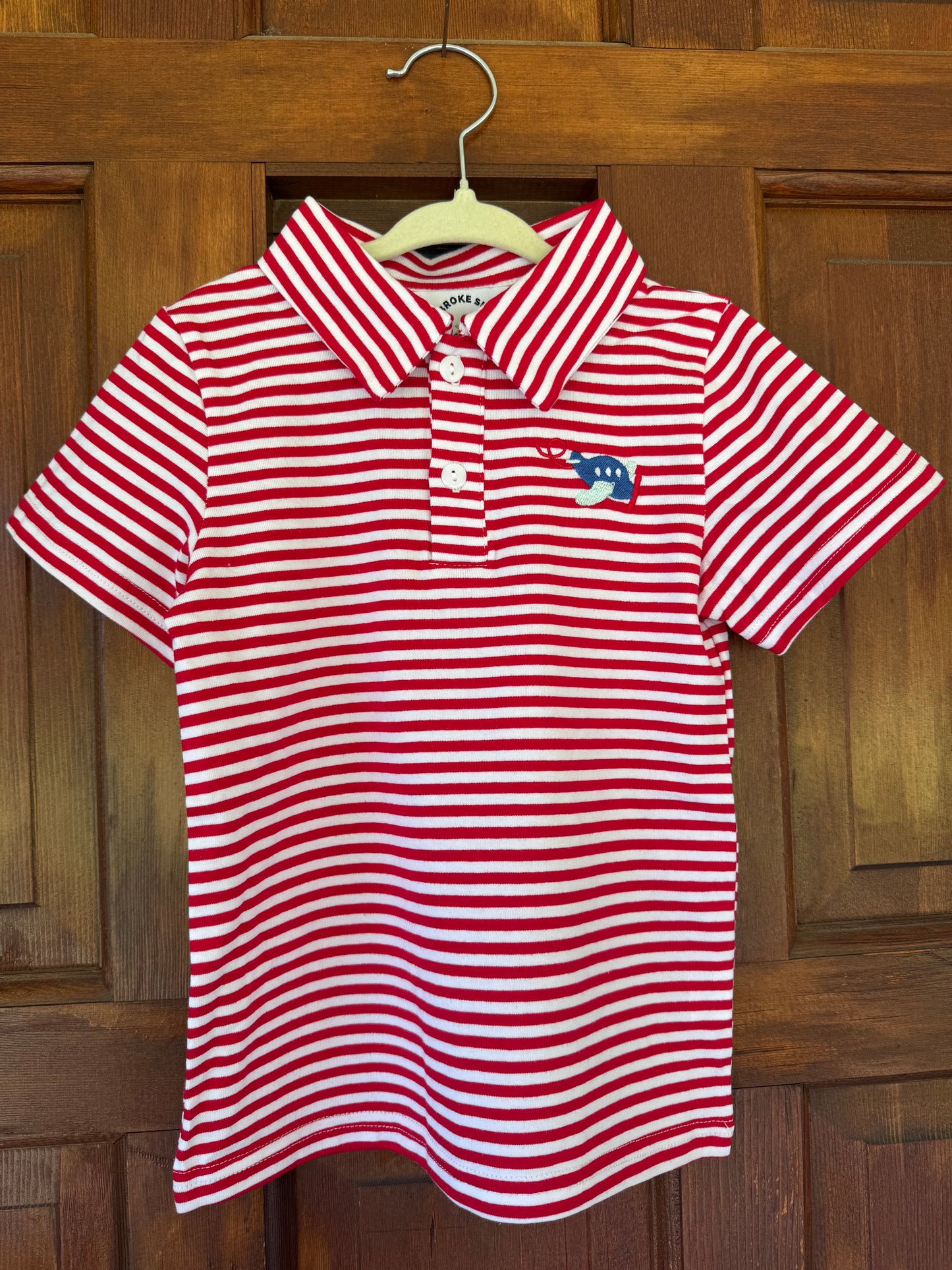 Boys Red Stripe Airplane Collared Shirt