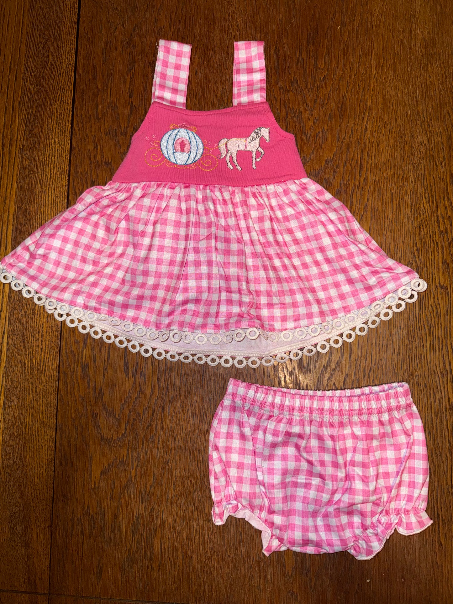 Pink Gingham Horse & Carriage Bloomer Set