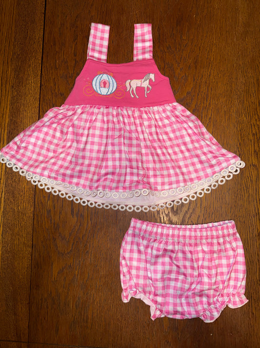 Pink Gingham Horse & Carriage Bloomer Set
