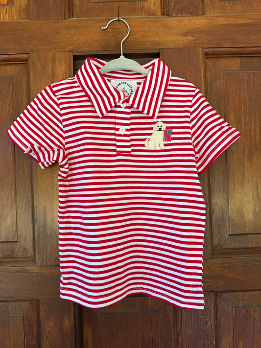 Red Stripe with Yellow Lab Collared Shirt