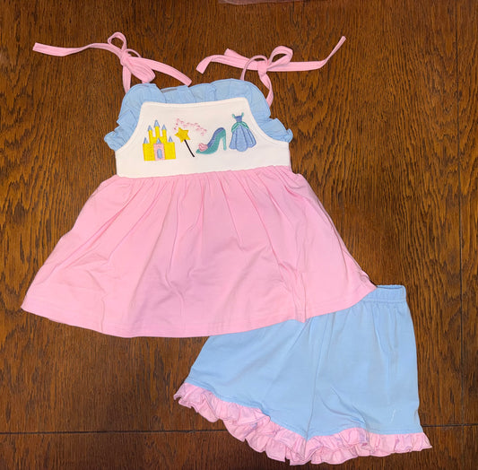 Pink & Light Blue Princess Short Set