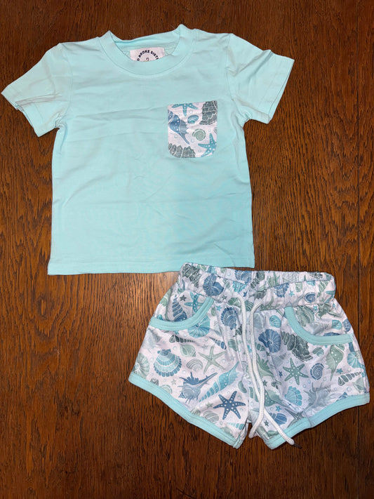 Light Blue Seashell Short Set