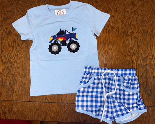 Light Blue Monster Truck Short Set