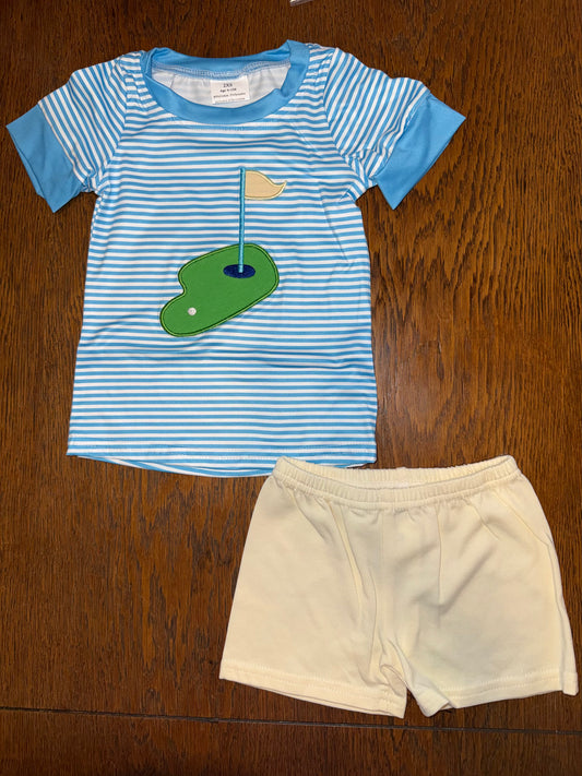 Blue Stripe Golf Green Short Set